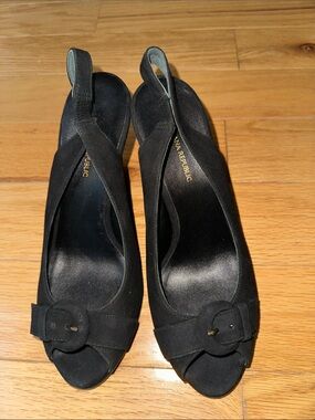 Banana Republic Black Suede Slingback Heels with Buckle Detail